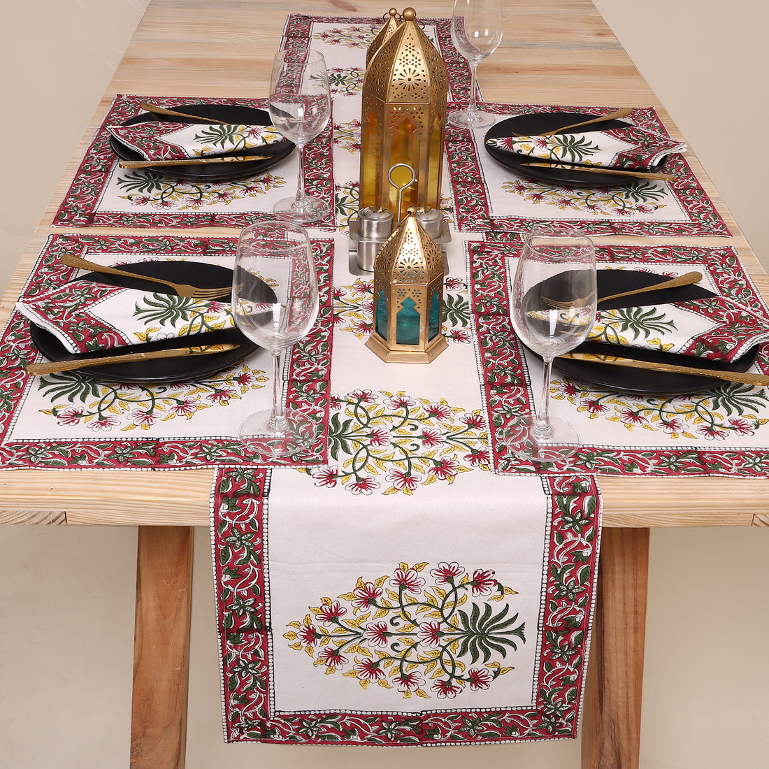 Hand Block Floral Printed Cotton Center Table Runner Online