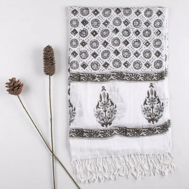 Linen Handmade Blcok Printed Stole For Women