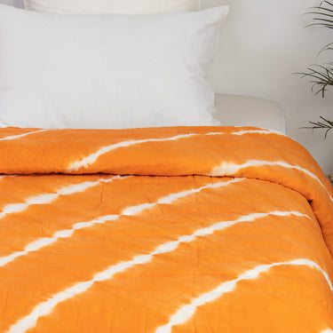 Orange Tie and Dye Pure Cotton Jaipuri Quilt Online