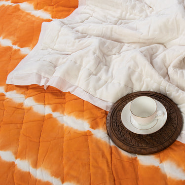 Orange Tie and Dye Pure Cotton Jaipuri Quilt Online