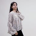 Newly Hand Block Floral Print V Neck Tops For Women