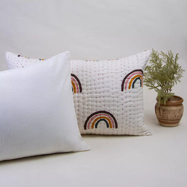 Rainbow Hand Block Printed Quilted Kantha Pillowcase