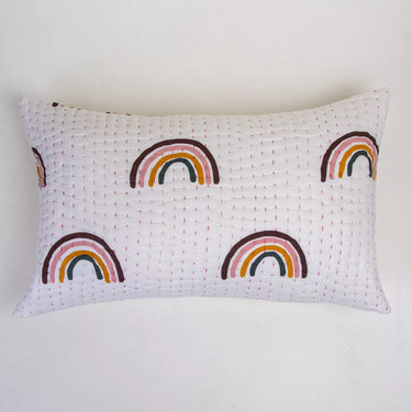 Rainbow Hand Block Printed Quilted Kantha Pillowcase
