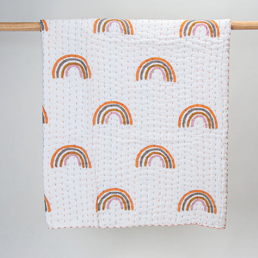 Rainbow Printed Cotton Kantha Soft Baby Blanket