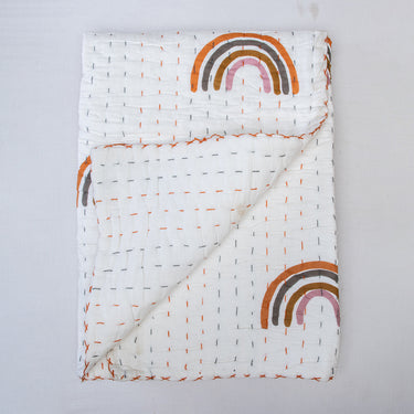 Rainbow Printed Cotton Kantha Soft Baby Blanket