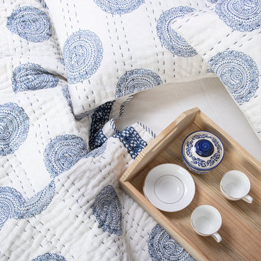 Rangoli Printed Kantha Cotton Quilt Double & Single Bed