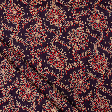 Red Floral Block Printed Pure Cotton Sindhi Ajrak Fabric Online