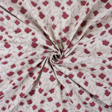 Red Floral Cotton Kashish Dabu Running Fabric
