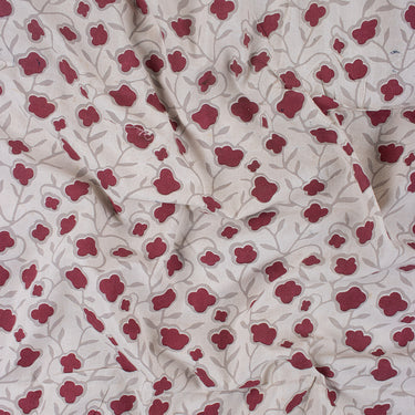 Red Floral Cotton Kashish Dabu Running Fabric