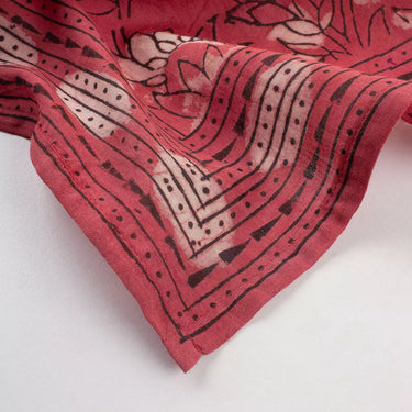 Red Floral Hand Block Printed Bandana For Women