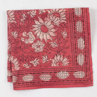 Red Floral Hand Block Printed Bandana For Women