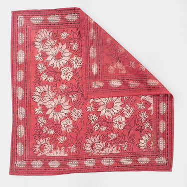 Red Floral Hand Block Printed Bandana For Women