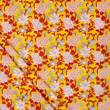 Red Floral Hand Block Printed Pure Cotton Fabric