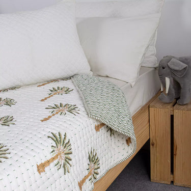 Reversible Green Kantha Cotton Soft Baby Quilts
