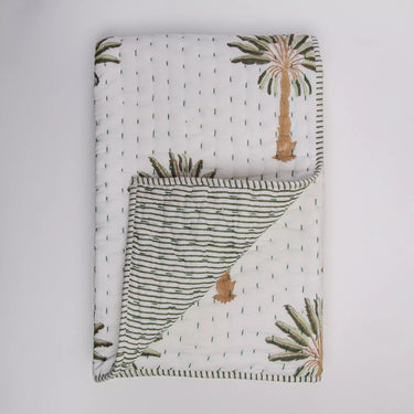 Reversible Green Kantha Cotton Soft Baby Quilts