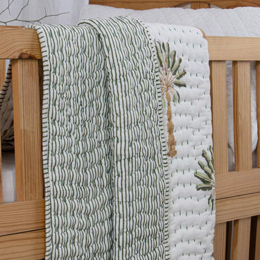 Reversible Green Kantha Cotton Soft Baby Quilts