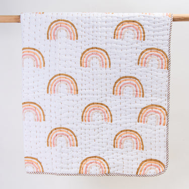 Reversible Rainbow Hand Block Printed Cotton Baby Quilt Blanket