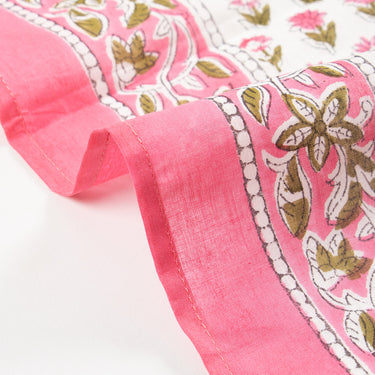 Pink Floral Hand Block Print Cotton Women Scarf