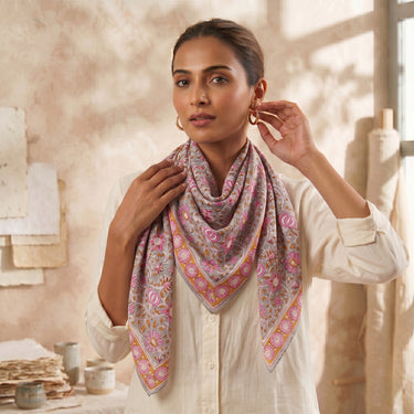 Pink Hand Block Print Cotton Women Scarf