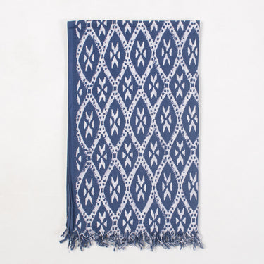 Ikat Indigo Blue Block Print Cotton Beachwear Sarong Wrap