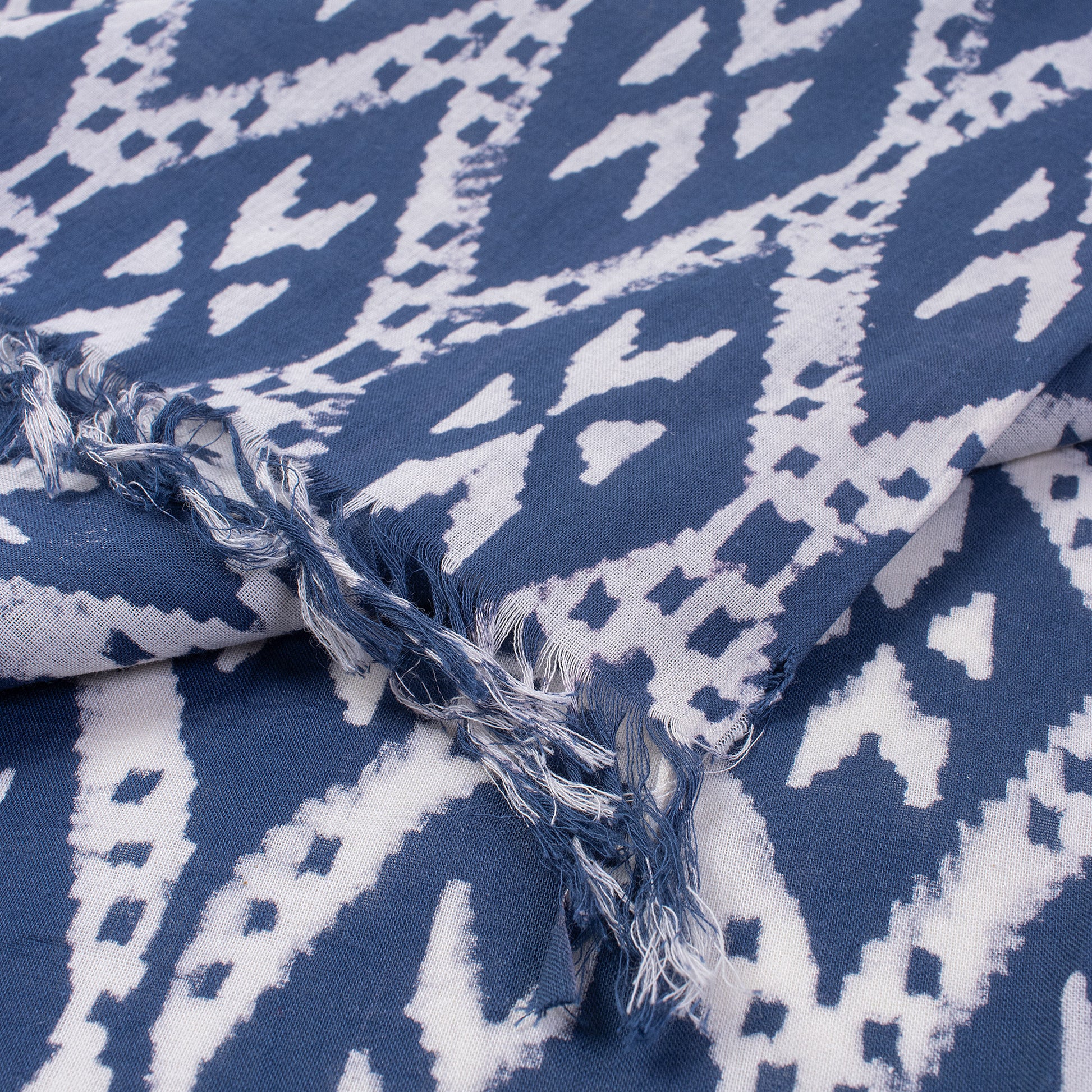 Ikat Indigo Blue Block Print Cotton Beachwear Sarong Wrap