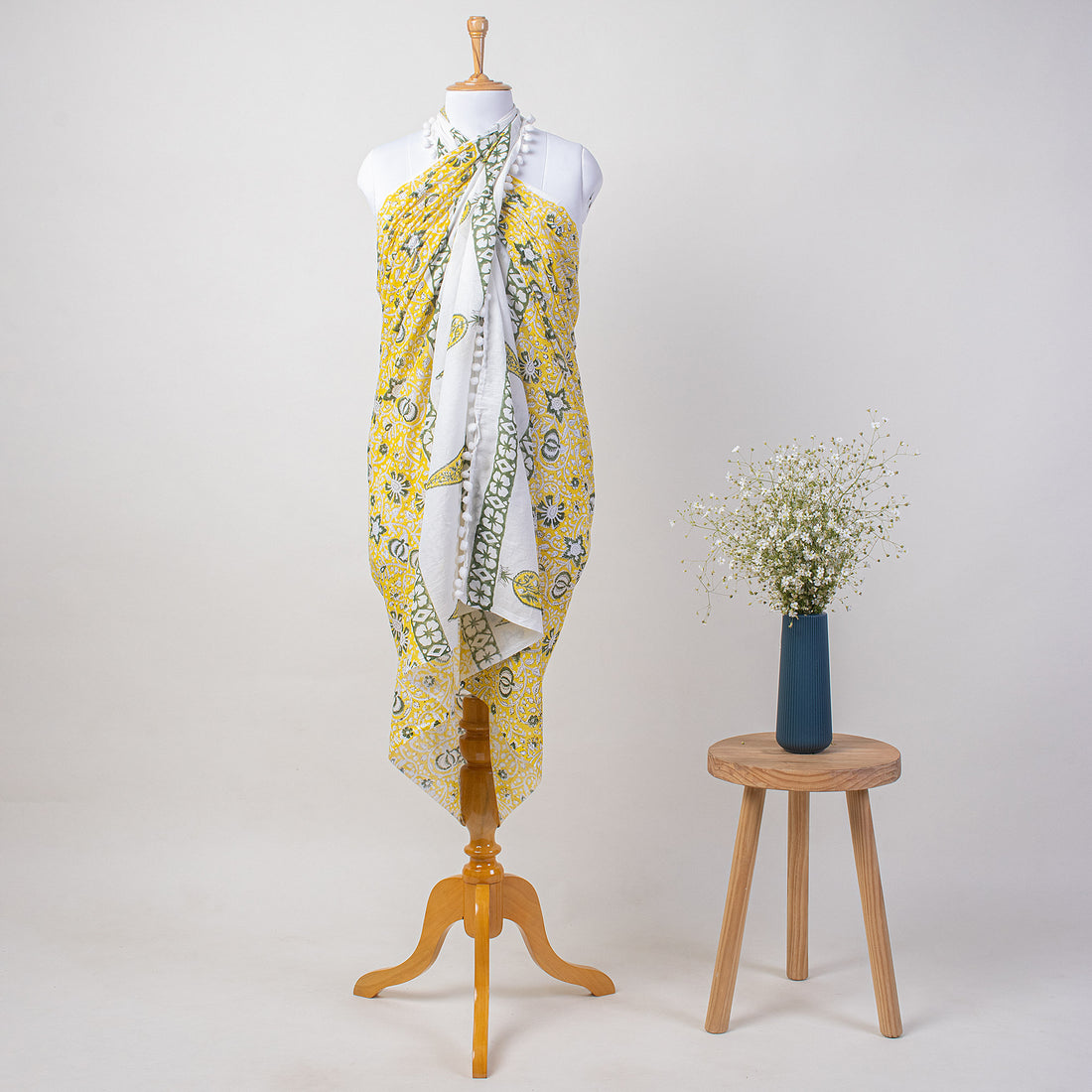 Yellow Floral Printed Cotton Beachwear Cover Ups Sarong