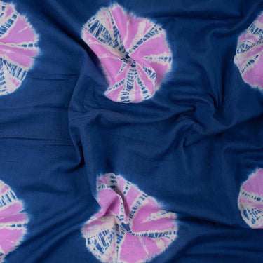 Shibori Tie And Dye Blue Polkas Dots Cotton Fabric