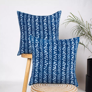Silk Cushion Covers Hand Block Indigo Abstract Printed Cotton