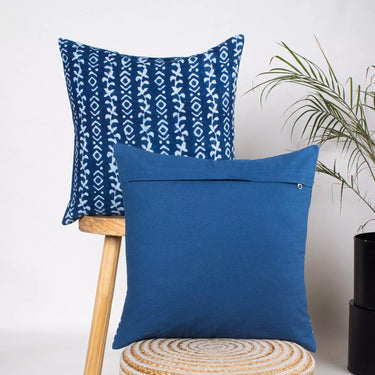 Silk Cushion Covers Hand Block Indigo Abstract Printed Cotton