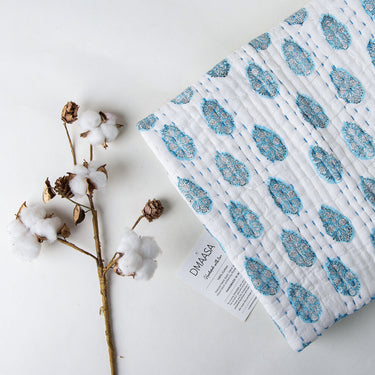 Sky Blue Boota Floral Print Cotton Newborn Baby Blanket