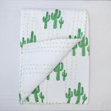 Soft Cotton Baby Kantha Blankets Best Cactus Block Printed