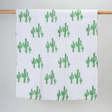 Soft Cotton Baby Kantha Blankets Best Cactus Block Printed