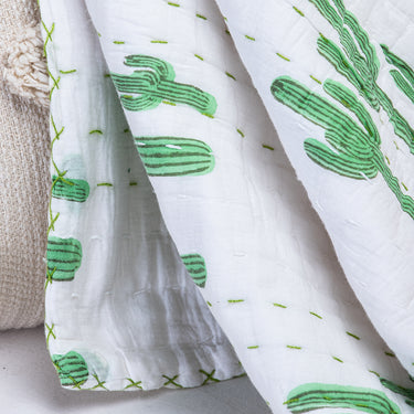 Soft Cotton Baby Kantha Blankets Best Cactus Block Printed