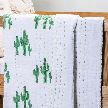 Soft Cotton Baby Kantha Blankets Best Cactus Block Printed