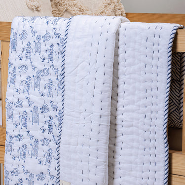 Soft Hand Block Print Baby Cotton Reversible Baby Blankets