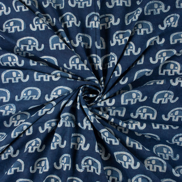 Softest Elephants Indigo Hand Block Print Fabric