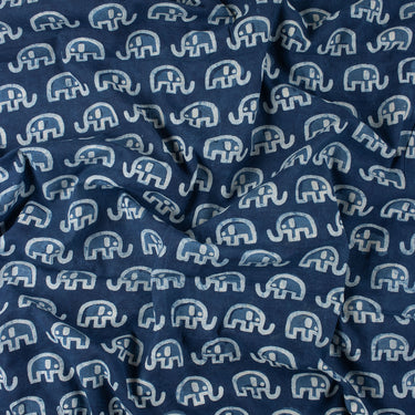 Softest Elephants Indigo Hand Block Print Fabric