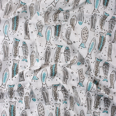 Softest Fish Cotton Hand Block Printed Fabric