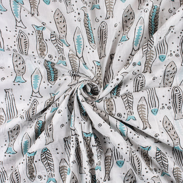 Softest Fish Cotton Hand Block Printed Fabric