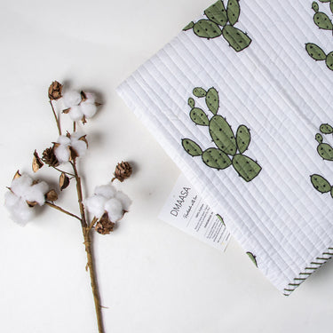 Softest Green Cactus Print Baby Quilt