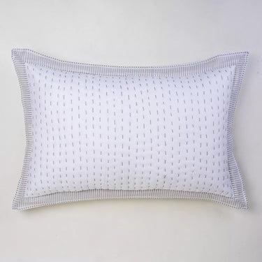 Softest Grey Stripe Border Kantha Quilted Cotton Pillow Cover
