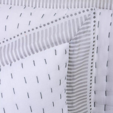 Softest Grey Stripe Border Kantha Quilted Cotton Pillow Cover