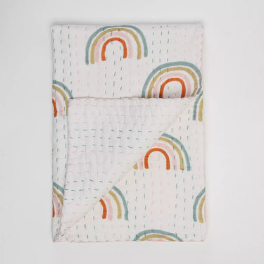 Softest Rainbow Hand Block Printed Cotton Baby Quilts