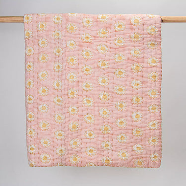 Softest Sun Flower Hand Block Printed Cotton Baby Quilt