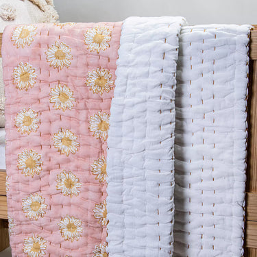 Softest Sun Flower Hand Block Printed Cotton Baby Quilt