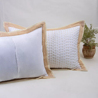 Softests Brown Stripe Quilted Kantha Cotton Pillow Cover