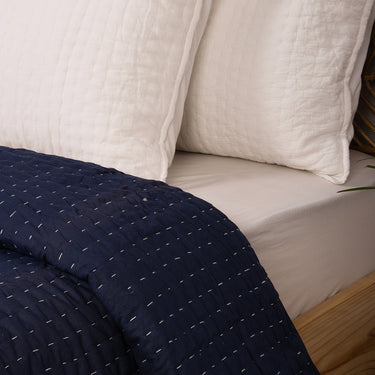 Solid Blue Cotton Kantha Blanket Quilt For Winter