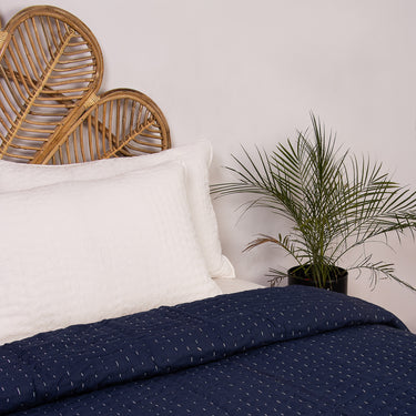 Solid Blue Cotton Kantha Blanket Quilt For Winter