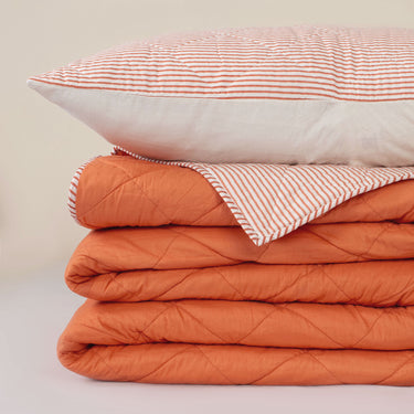 Solid Orange Cotton Reversible Machine Quilt 