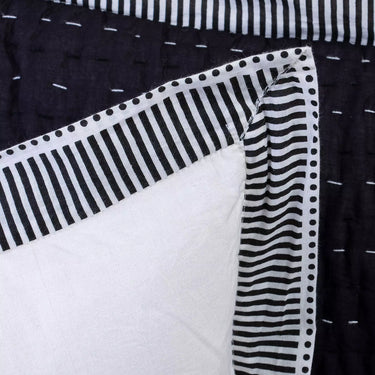 Solid White Handmade Quilted Stripe Border Kantha Cotton Pillocase